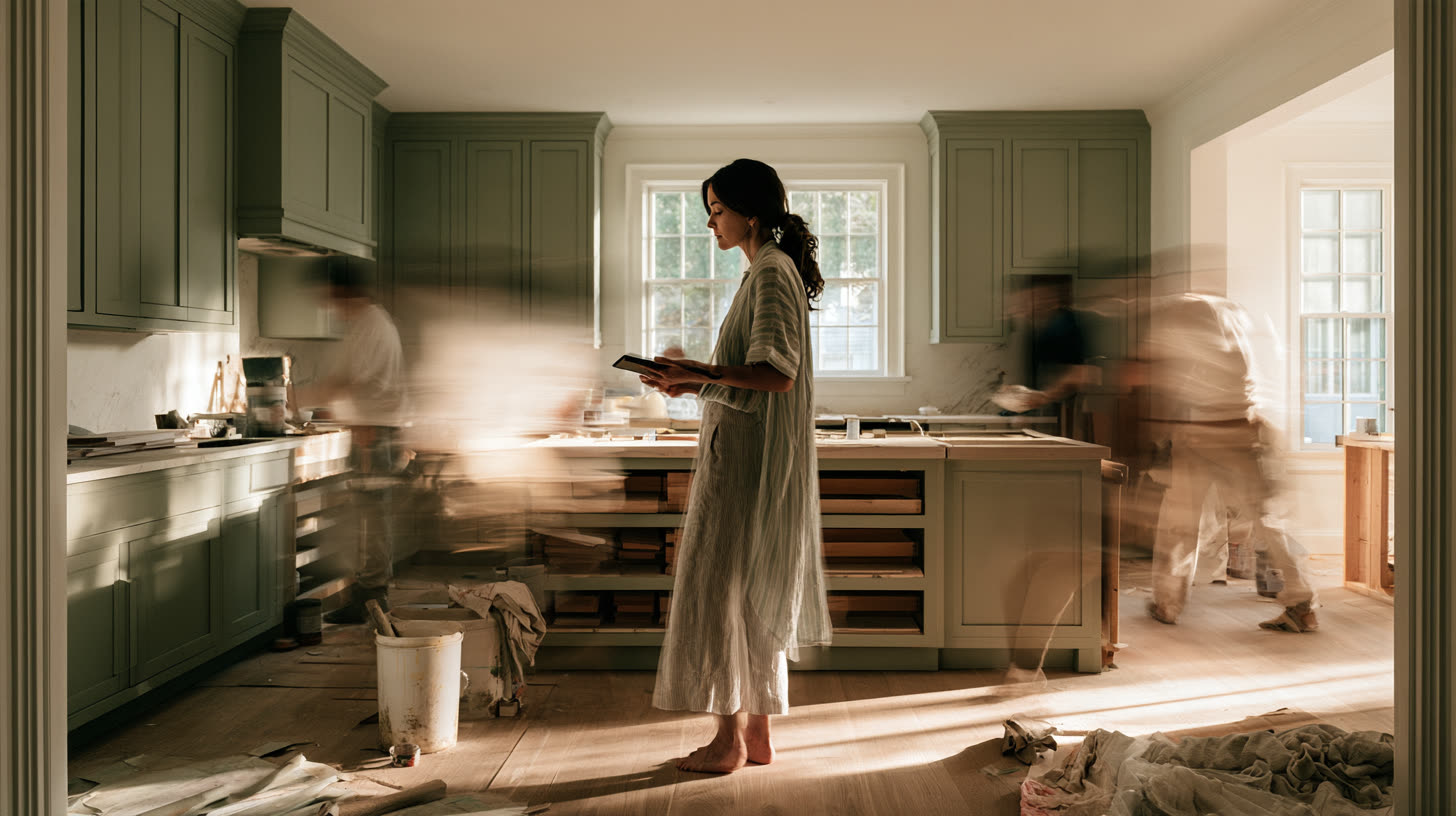 Contractors working quickly in a kitchen renovation